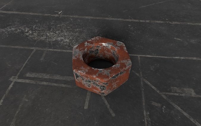 Rusty and clean steel hexagonal nut Low-poly 3D model 2