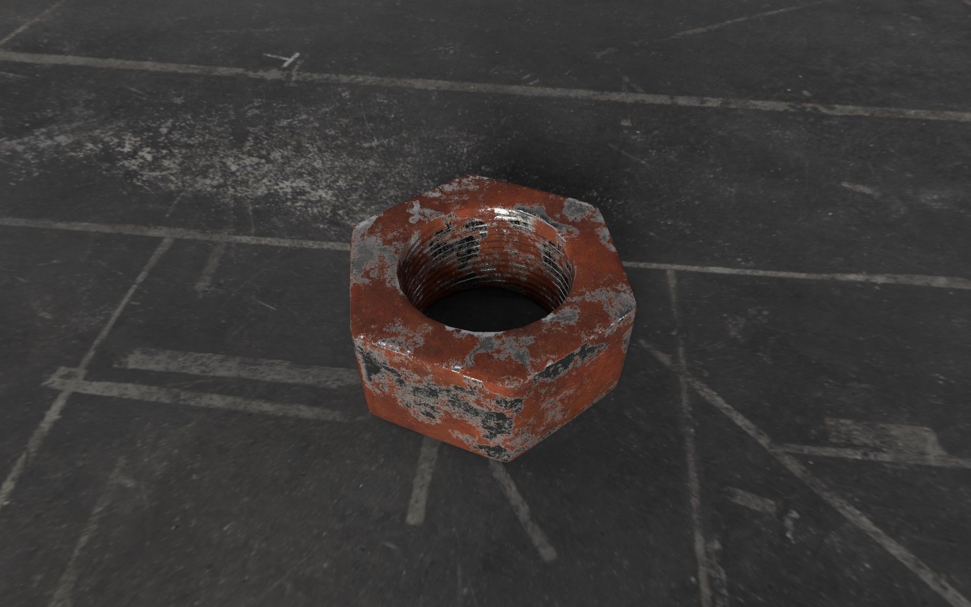 Rusty and clean steel hexagonal nut Low-poly 3D model_1