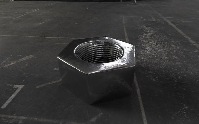 Rusty and clean steel hexagonal nut Low-poly 3D model 5