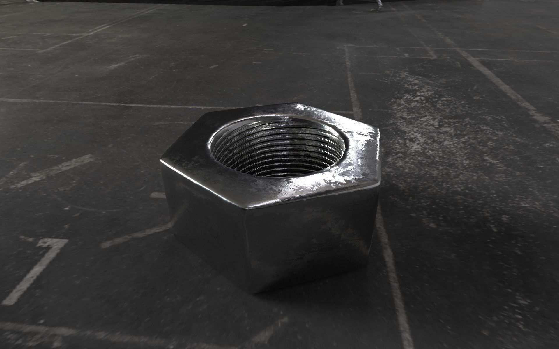 Rusty and clean steel hexagonal nut Low-poly 3D model_4