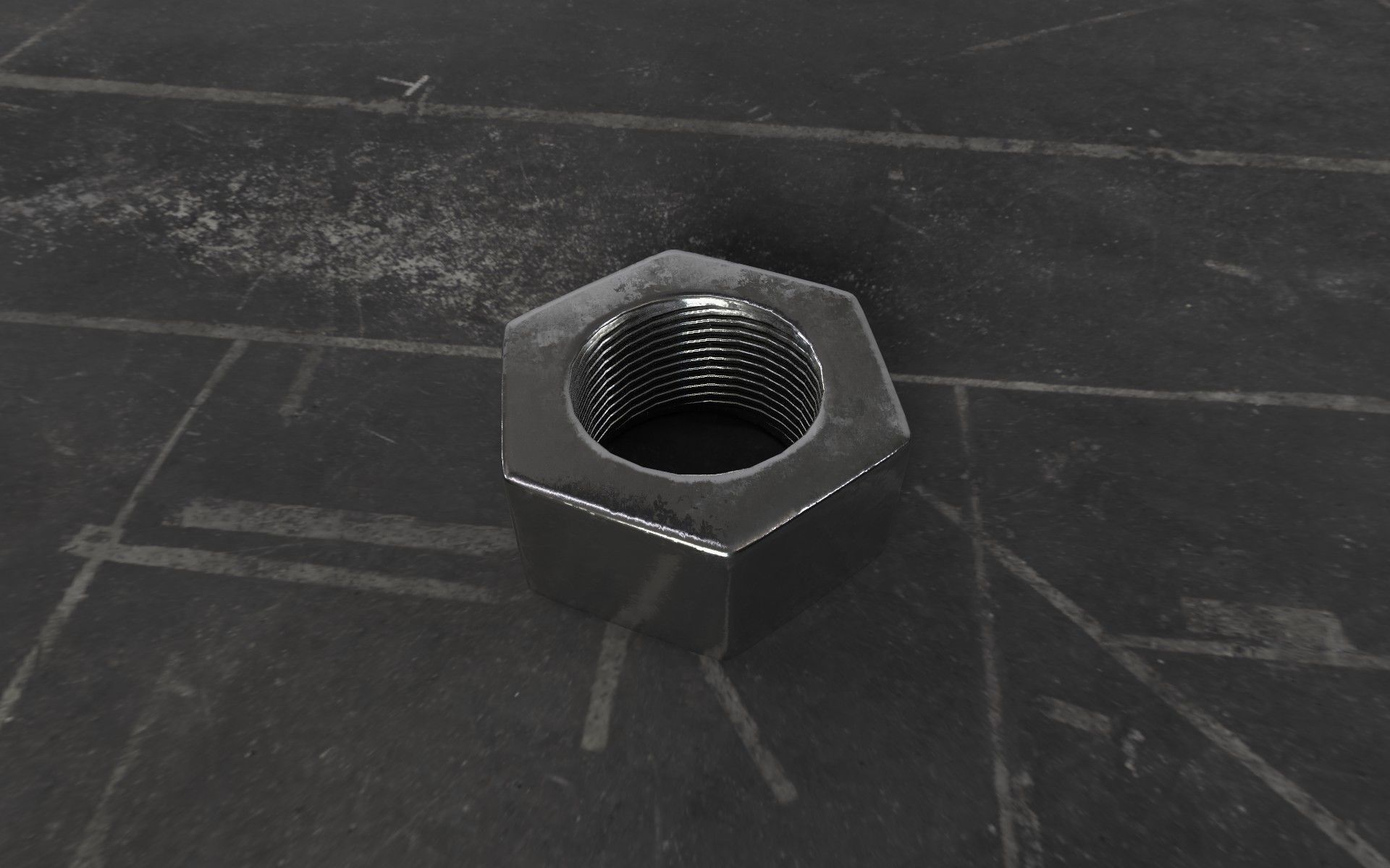 Rusty and clean steel hexagonal nut Low-poly 3D model_5