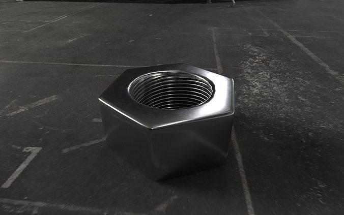 Rusty and clean steel hexagonal nut Low-poly 3D model 3