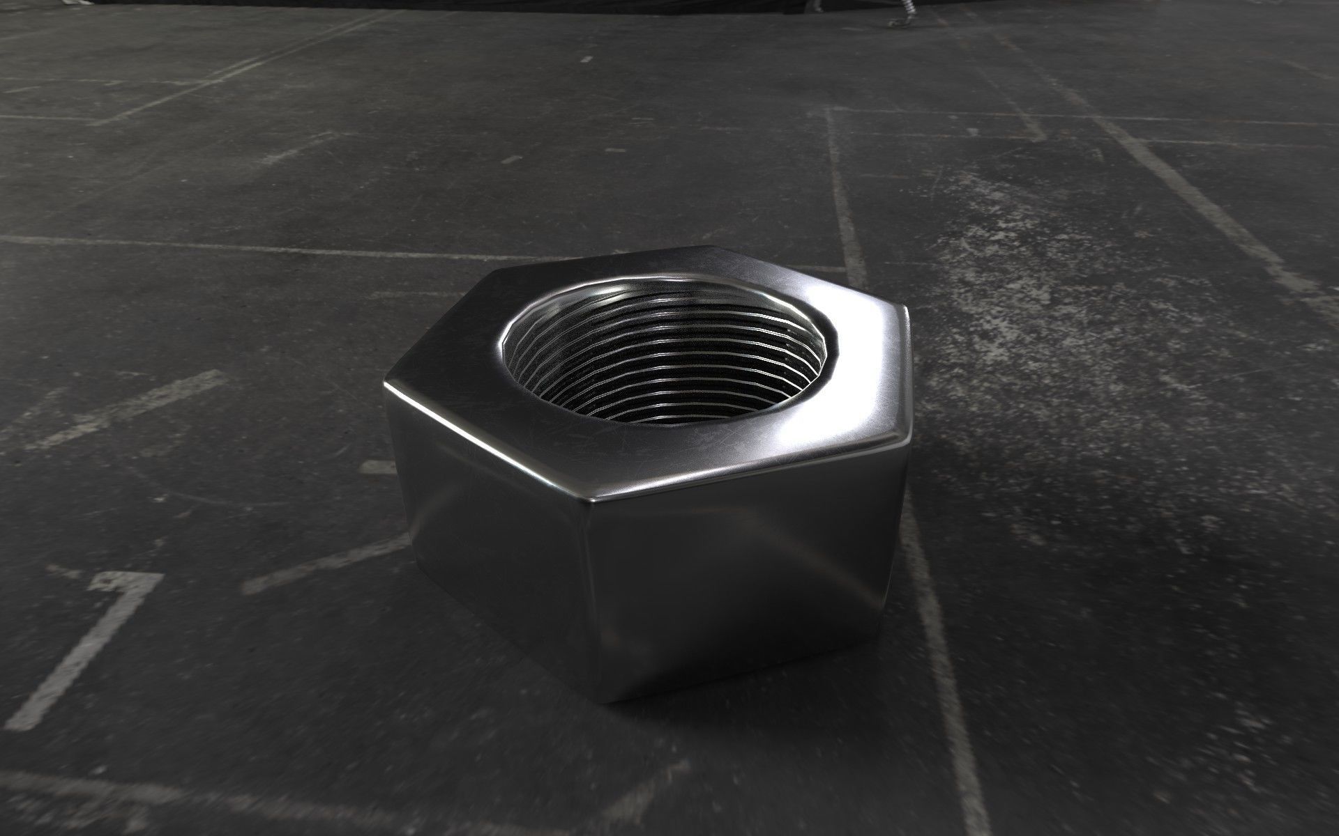 Rusty and clean steel hexagonal nut Low-poly 3D model_2