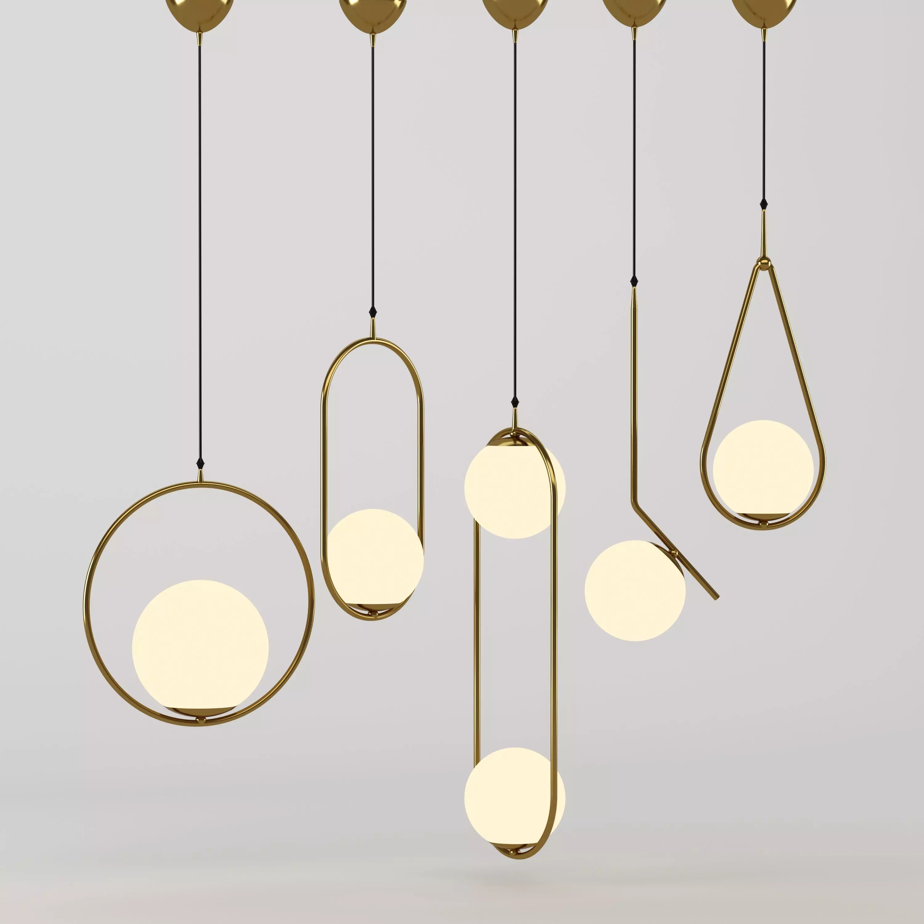 Five Hanging Lights 01 Free 3D model_0