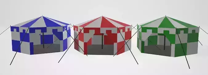 Medieval Tents in Red Green and Blue with interior space