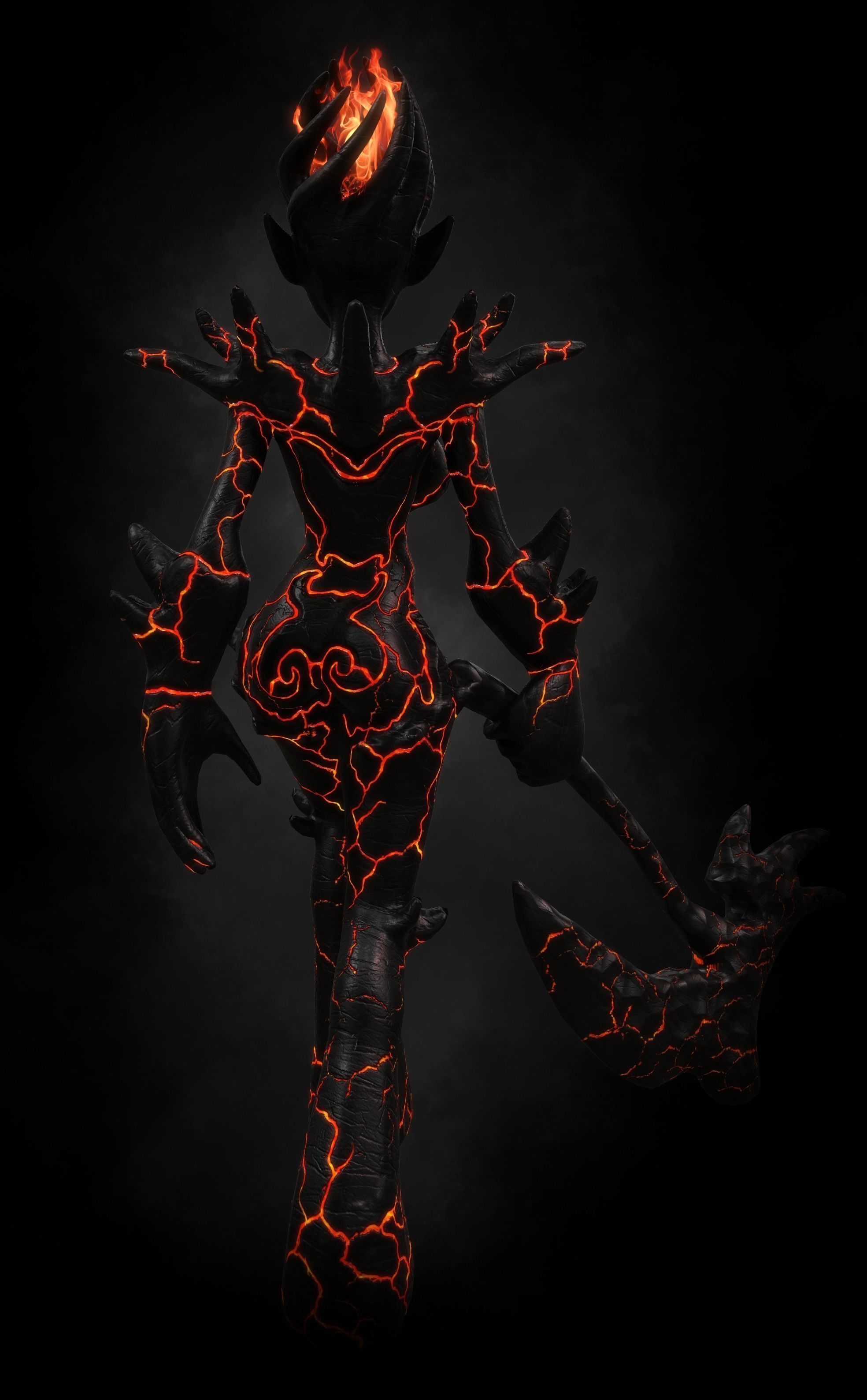 Female Fire Elemental Low-poly 3D model_1