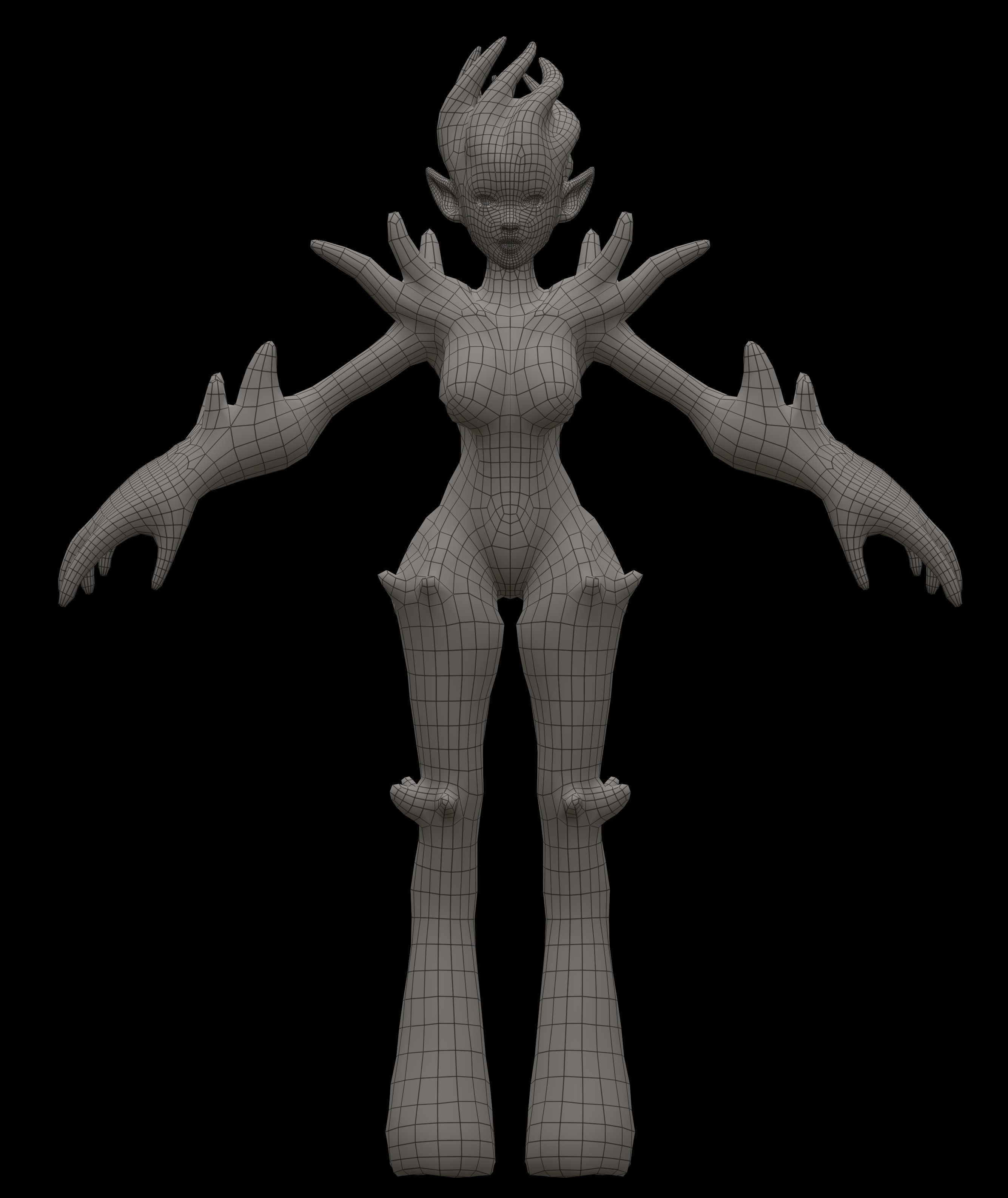 Female Fire Elemental Low-poly 3D model_3