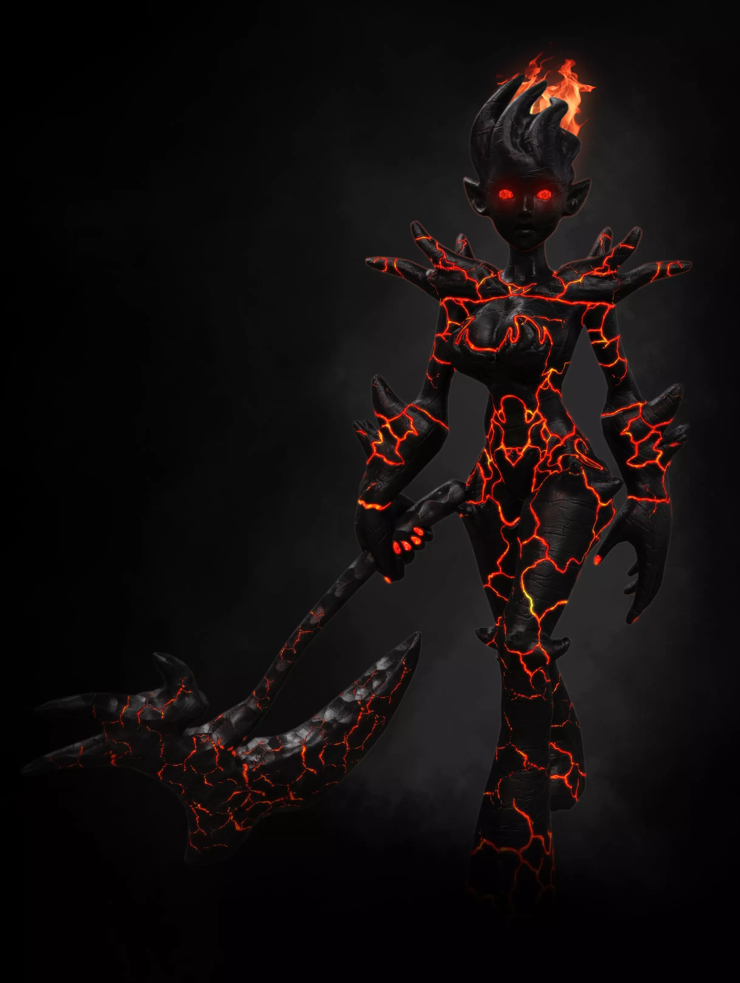 Female Fire Elemental Low-poly 3D model_0