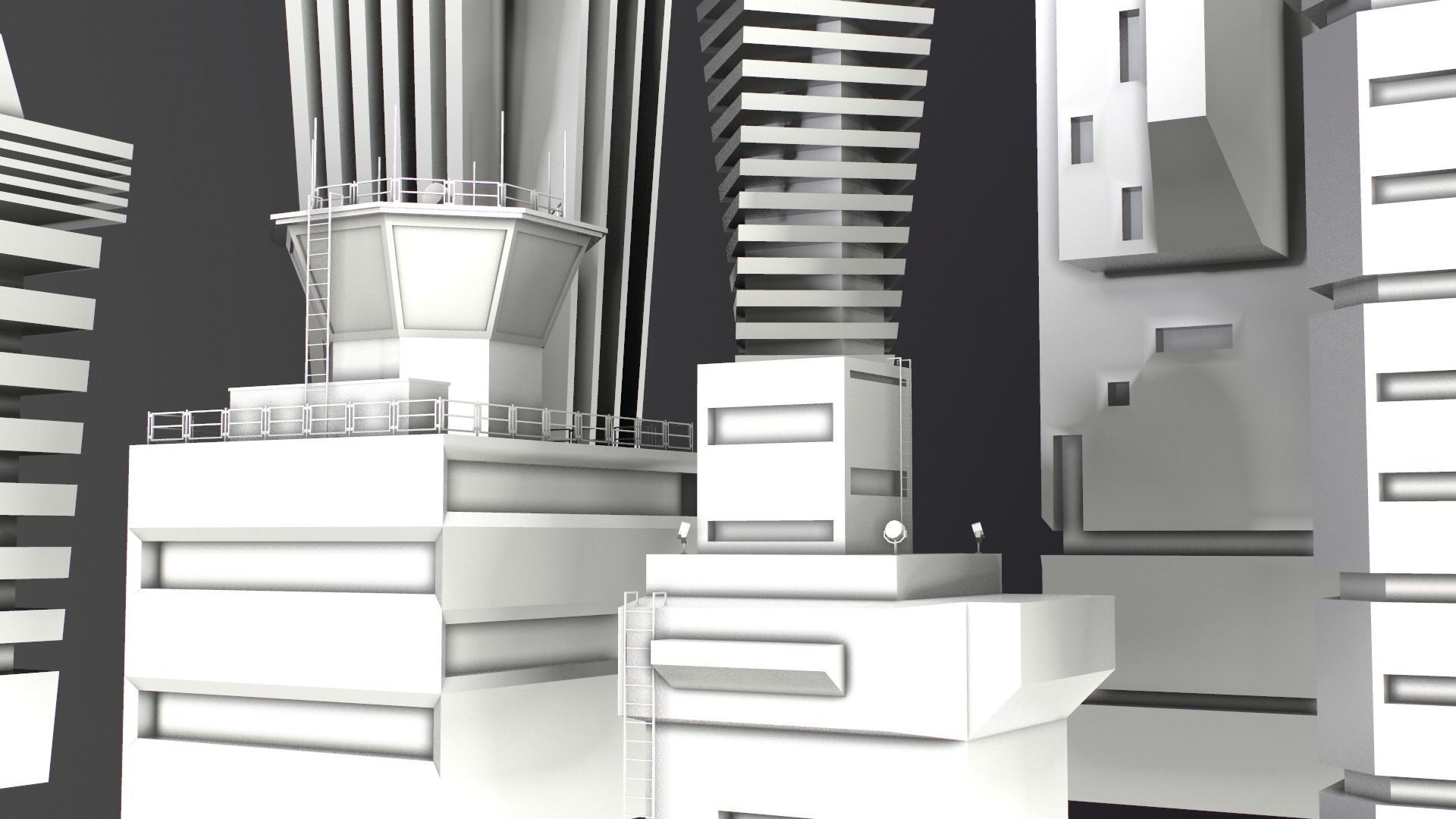 Sci-Fi Kitbash Low-poly 13 buildings Low-poly 3D model_19