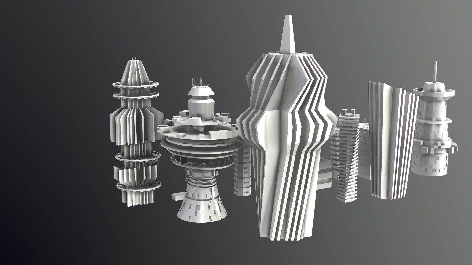 Sci-Fi Kitbash Low-poly 13 buildings Low-poly 3D model_38