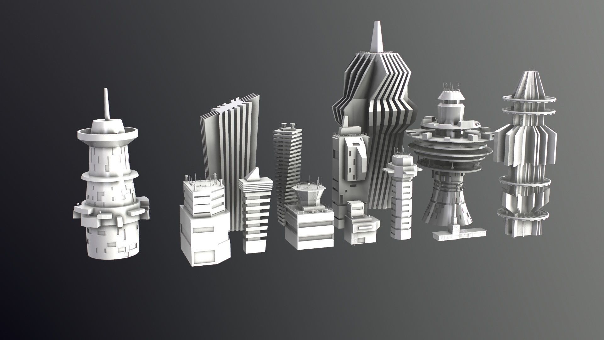 Sci-Fi Kitbash Low-poly 13 buildings Low-poly 3D model_41