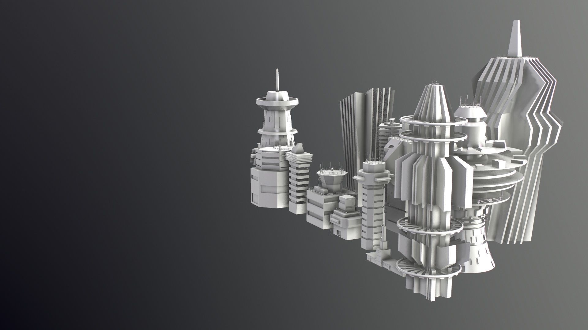 Sci-Fi Kitbash Low-poly 13 buildings Low-poly 3D model_23