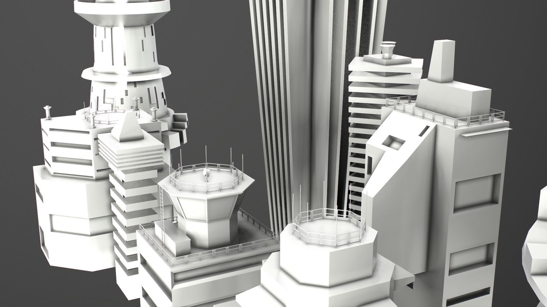 Sci-Fi Kitbash Low-poly 13 buildings Low-poly 3D model_17