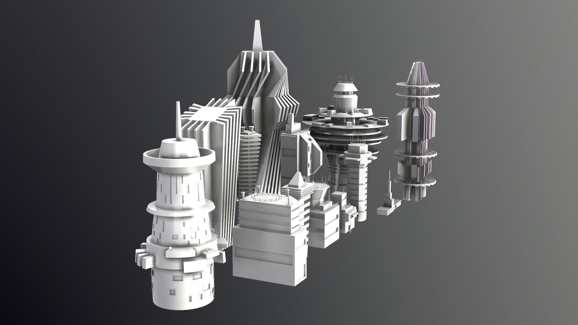 Sci-Fi Kitbash Low-poly 13 buildings Low-poly 3D model_26