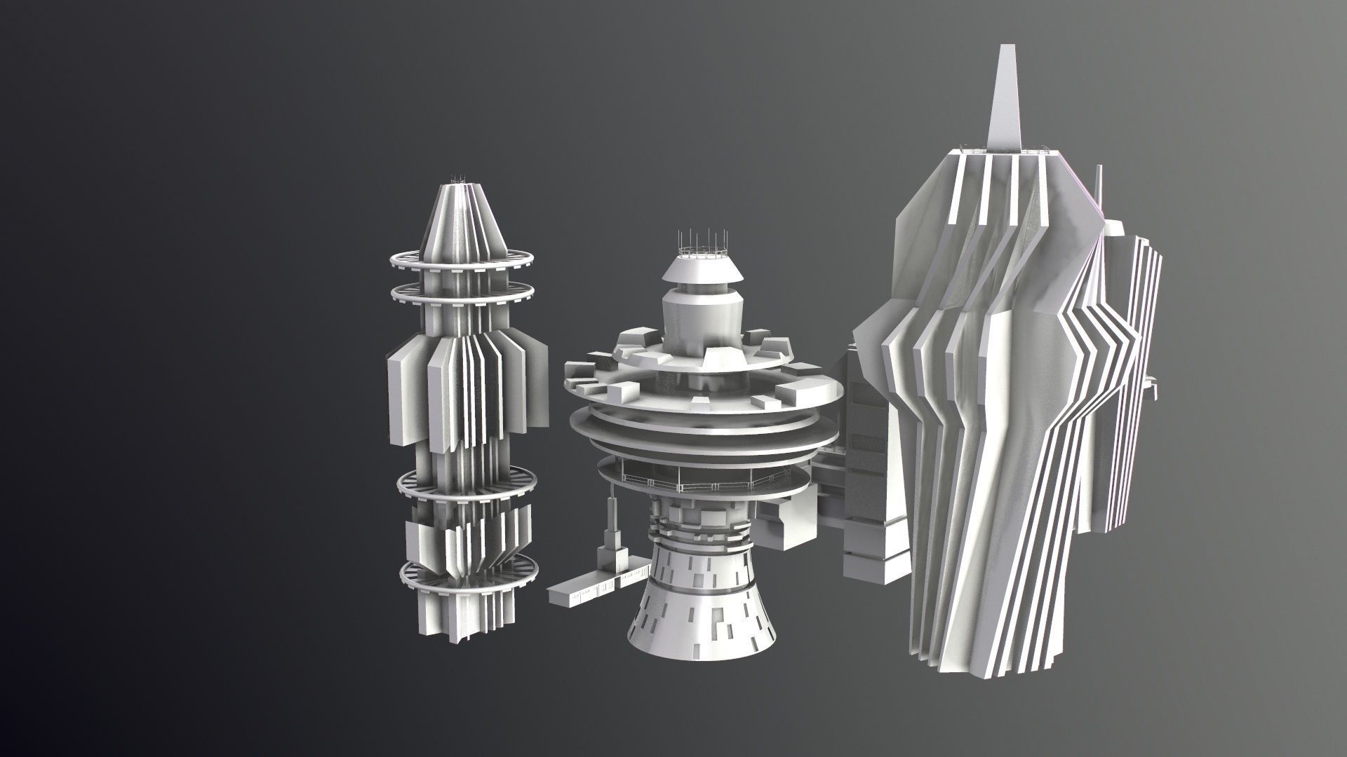Sci-Fi Kitbash Low-poly 13 buildings Low-poly 3D model_34