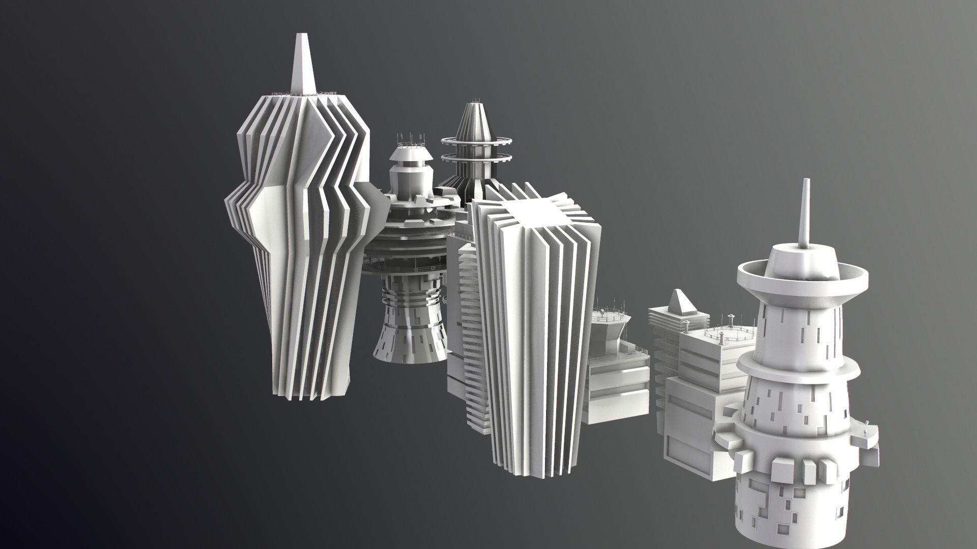 Sci-Fi Kitbash Low-poly 13 buildings Low-poly 3D model_33