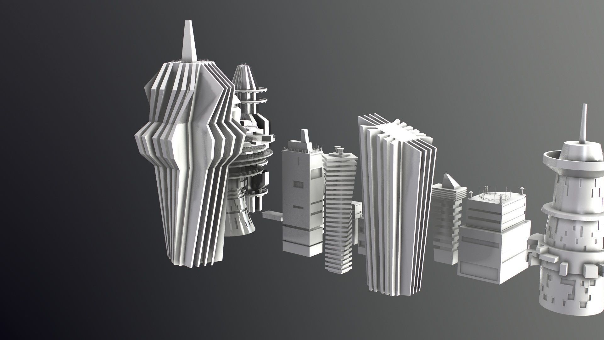 Sci-Fi Kitbash Low-poly 13 buildings Low-poly 3D model_42