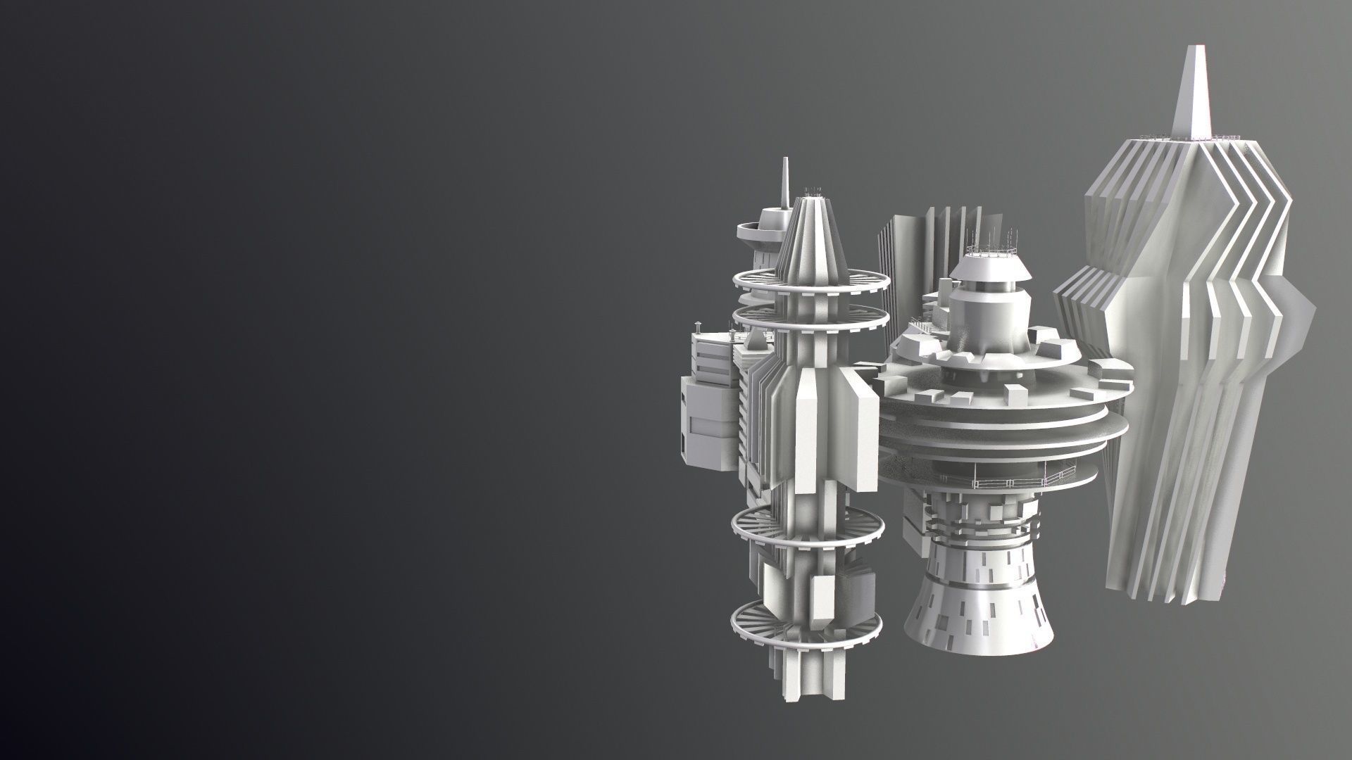 Sci-Fi Kitbash Low-poly 13 buildings Low-poly 3D model_24