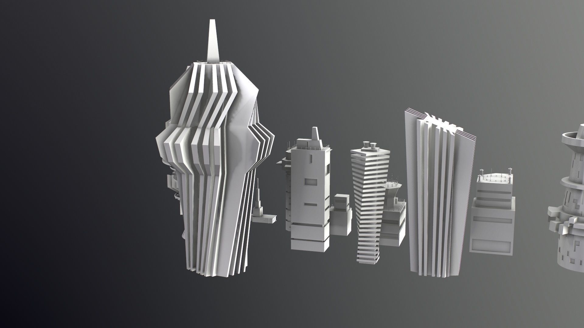 Sci-Fi Kitbash Low-poly 13 buildings Low-poly 3D model_20