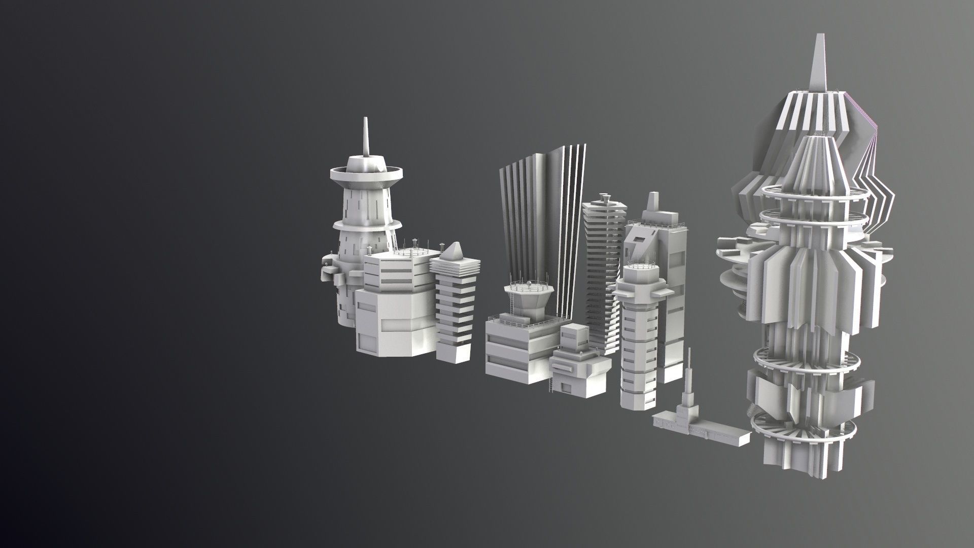 Sci-Fi Kitbash Low-poly 13 buildings Low-poly 3D model_27