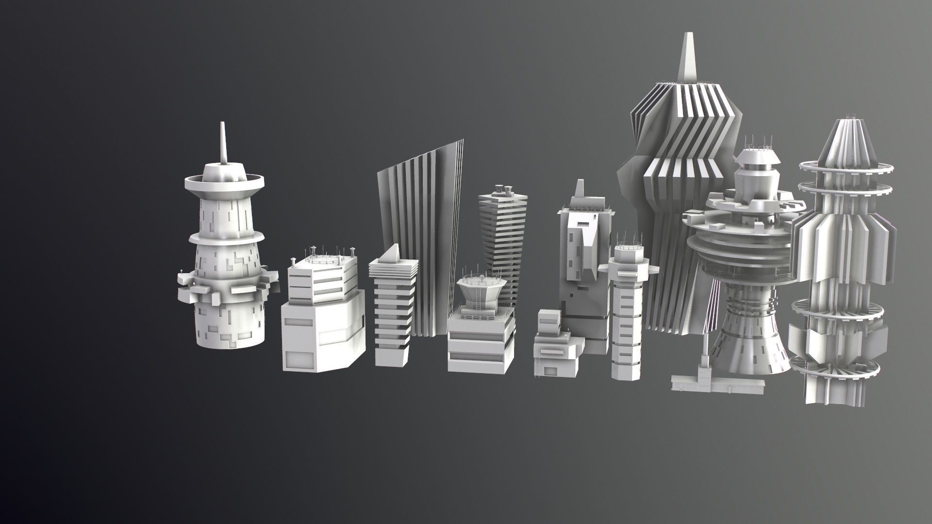 Sci-Fi Kitbash Low-poly 13 buildings Low-poly 3D model_37