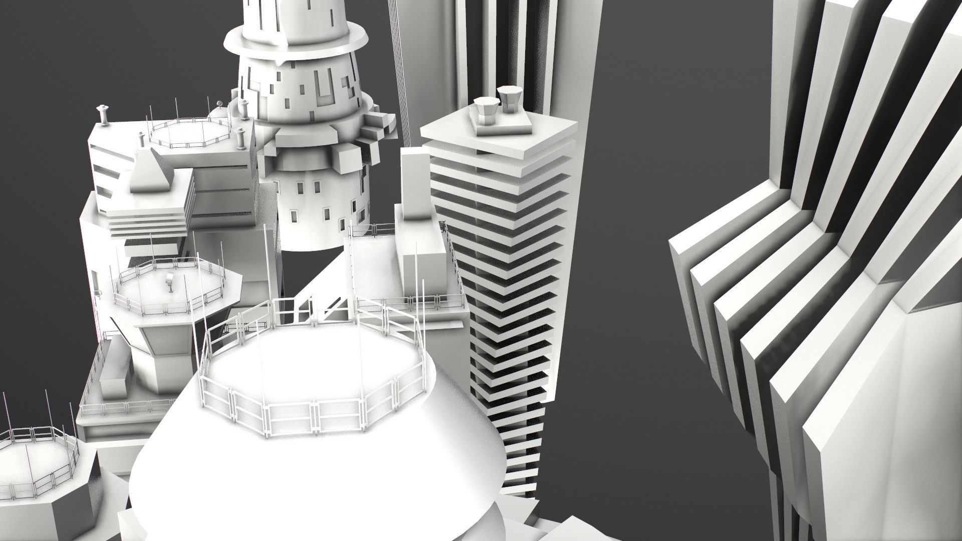 Sci-Fi Kitbash Low-poly 13 buildings Low-poly 3D model_16