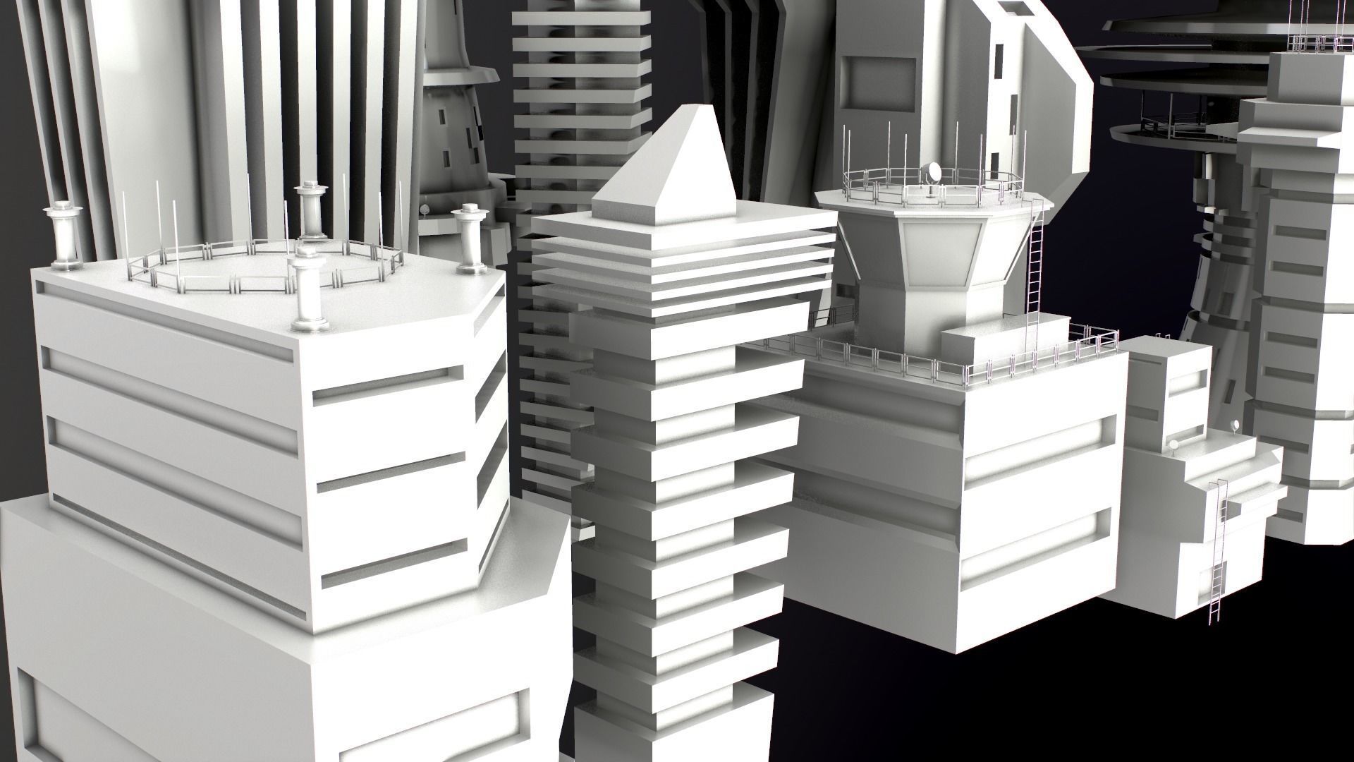 Sci-Fi Kitbash Low-poly 13 buildings Low-poly 3D model_11