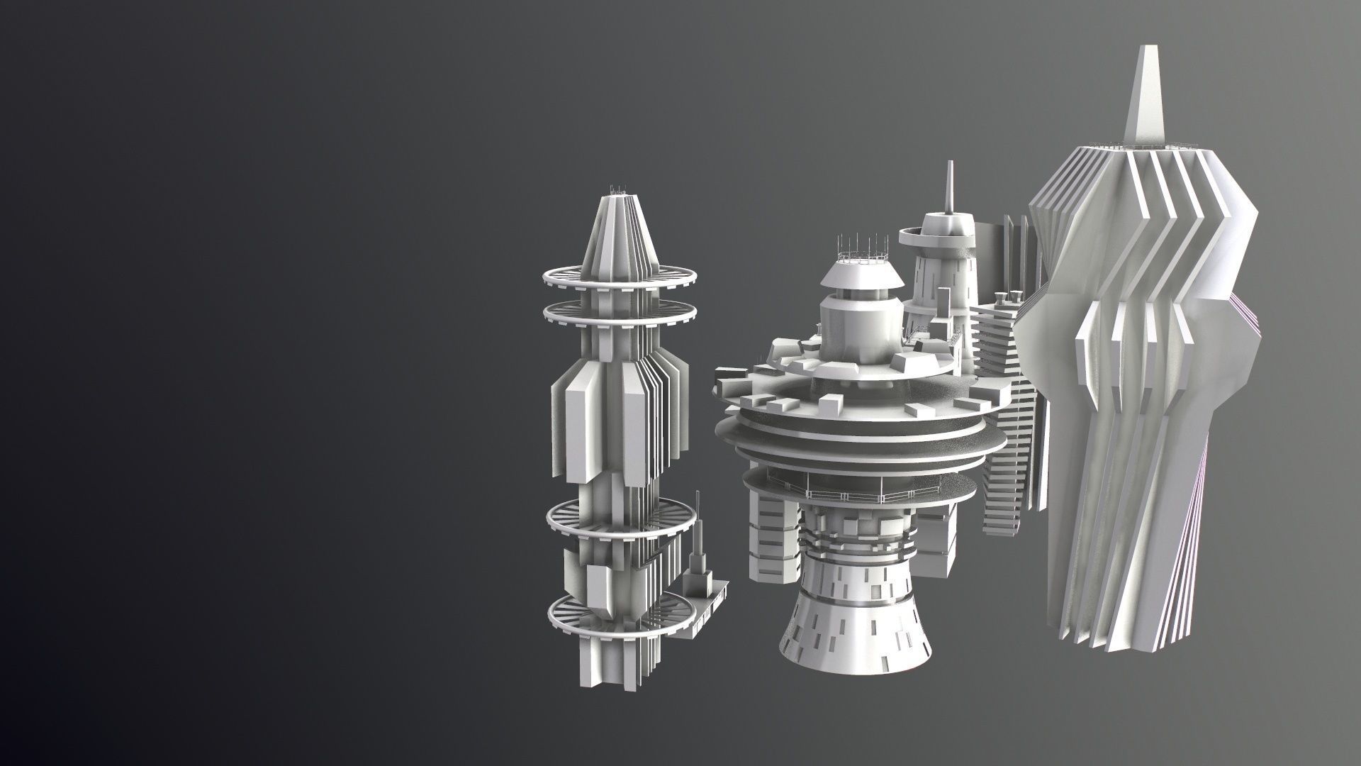 Sci-Fi Kitbash Low-poly 13 buildings Low-poly 3D model_22