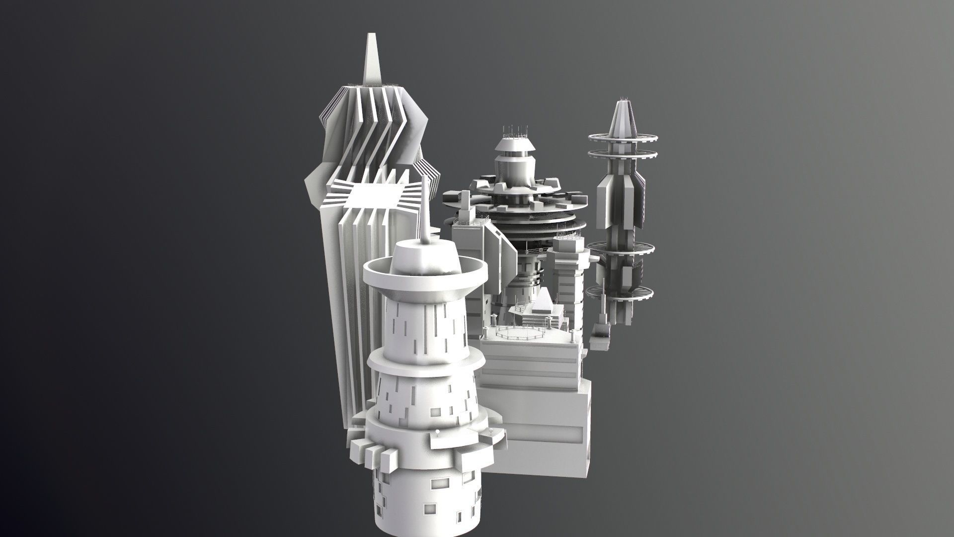 Sci-Fi Kitbash Low-poly 13 buildings Low-poly 3D model_21