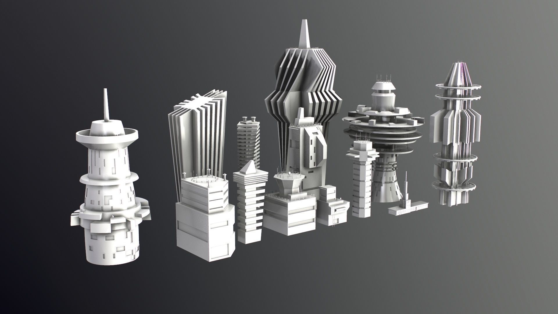 Sci-Fi Kitbash Low-poly 13 buildings Low-poly 3D model_43