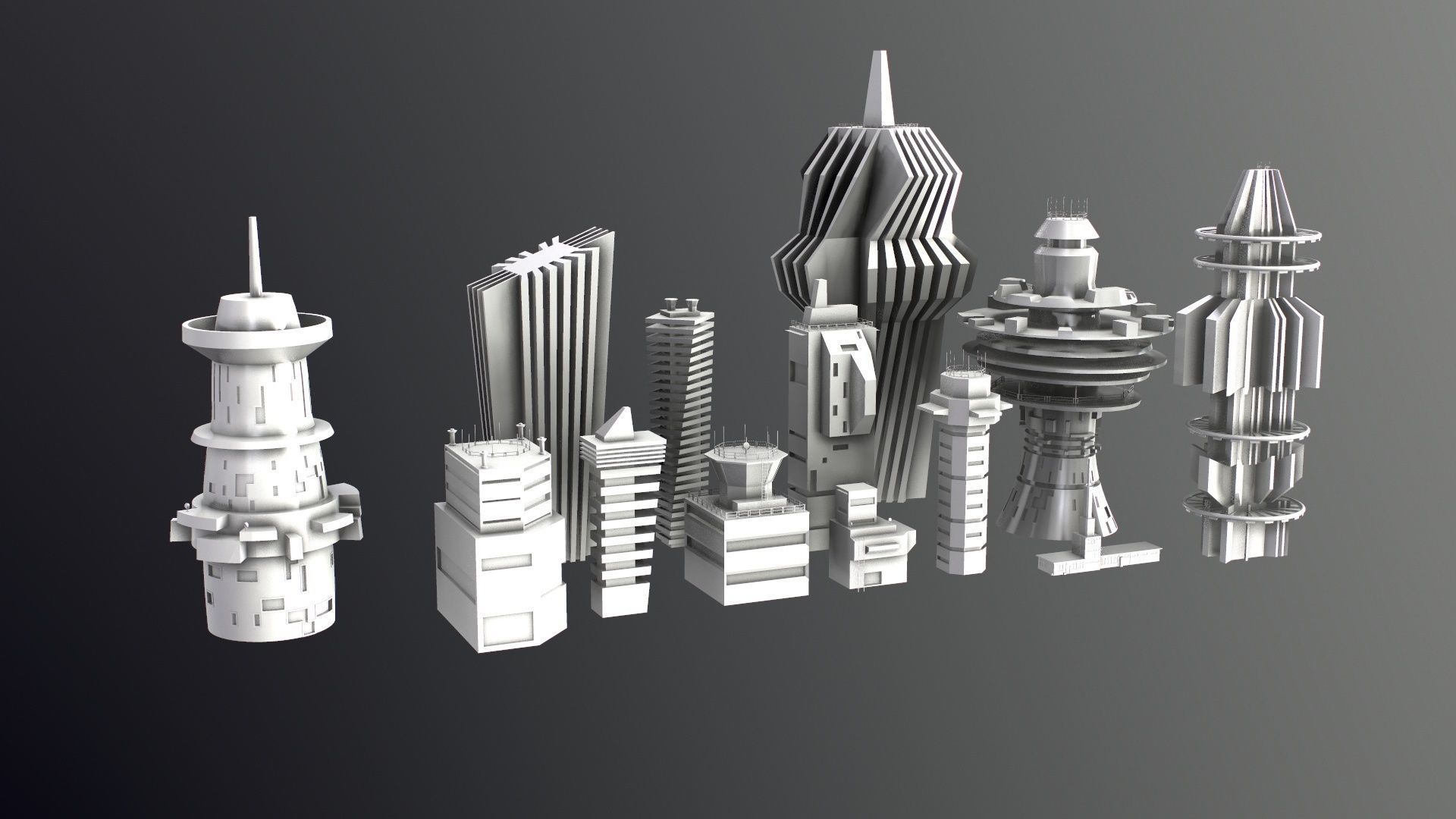 Sci-Fi Kitbash Low-poly 13 buildings Low-poly 3D model_28