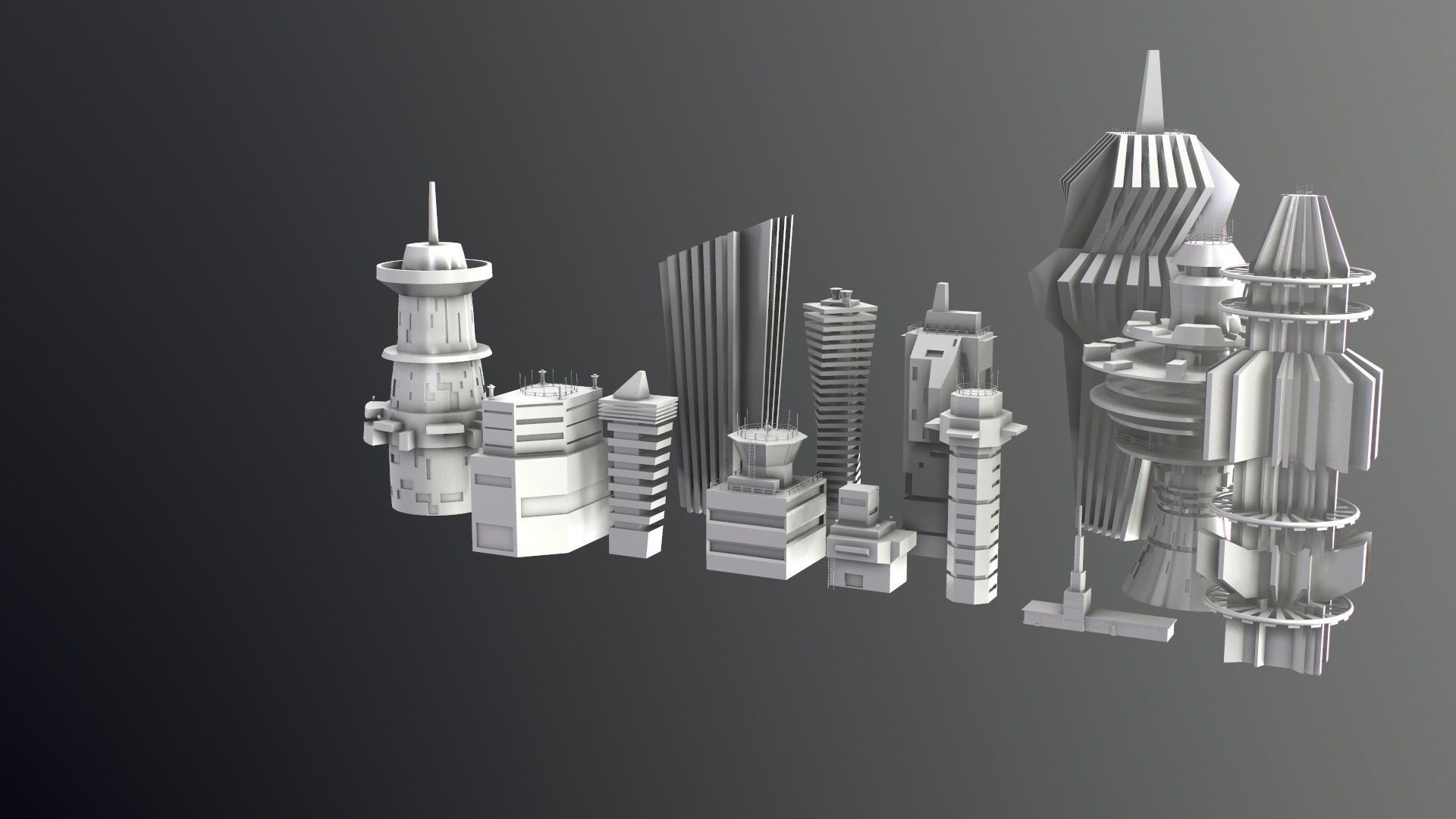 Sci-Fi Kitbash Low-poly 13 buildings Low-poly 3D model_29