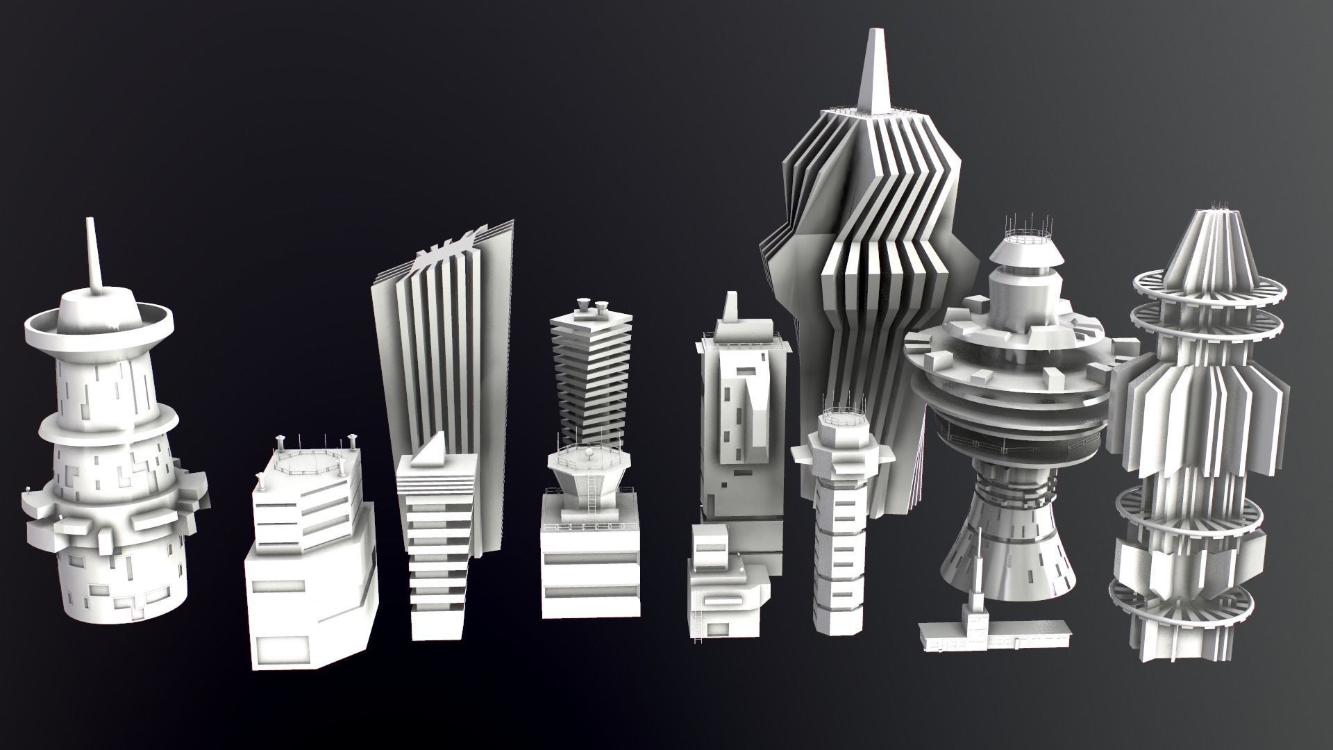 Sci-Fi Kitbash Low-poly 13 buildings Low-poly 3D model_13