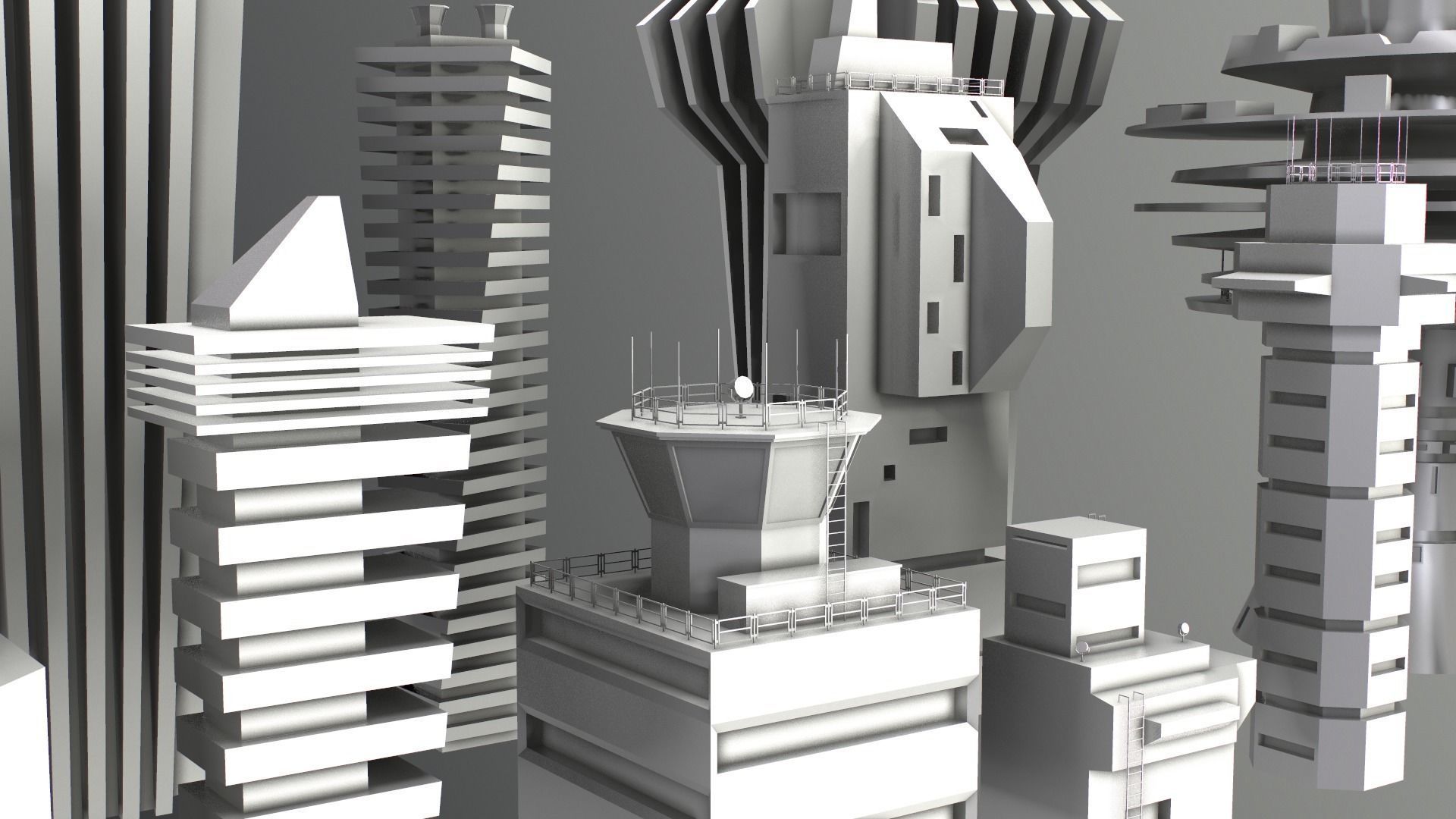 Sci-Fi Kitbash Low-poly 13 buildings Low-poly 3D model_18