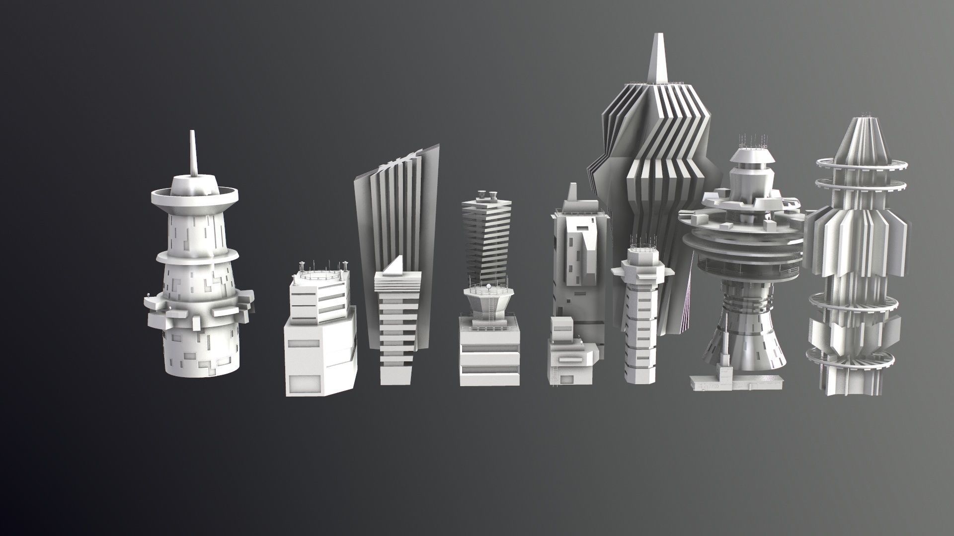 Sci-Fi Kitbash Low-poly 13 buildings Low-poly 3D model_35