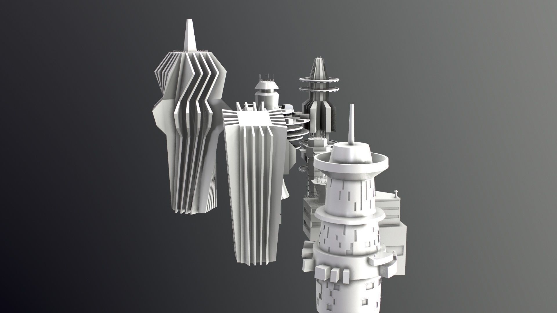 Sci-Fi Kitbash Low-poly 13 buildings Low-poly 3D model_31