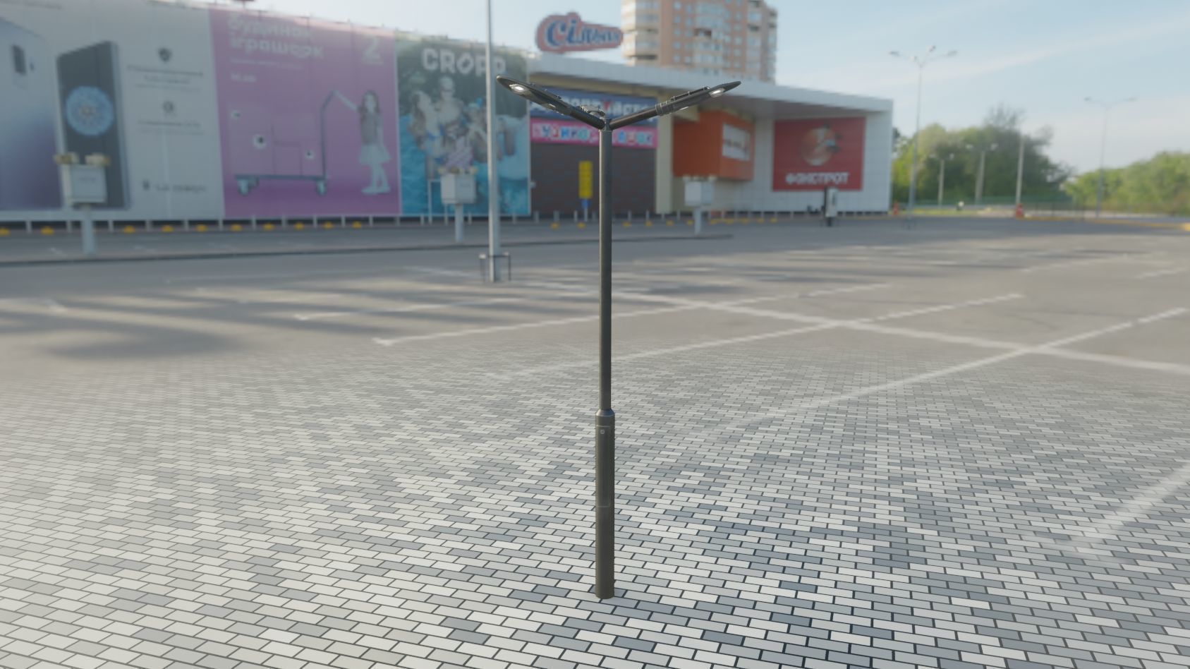 Sci-Fi Street Light 14 version 3 3m with pole 3 Low-poly 3D model_59