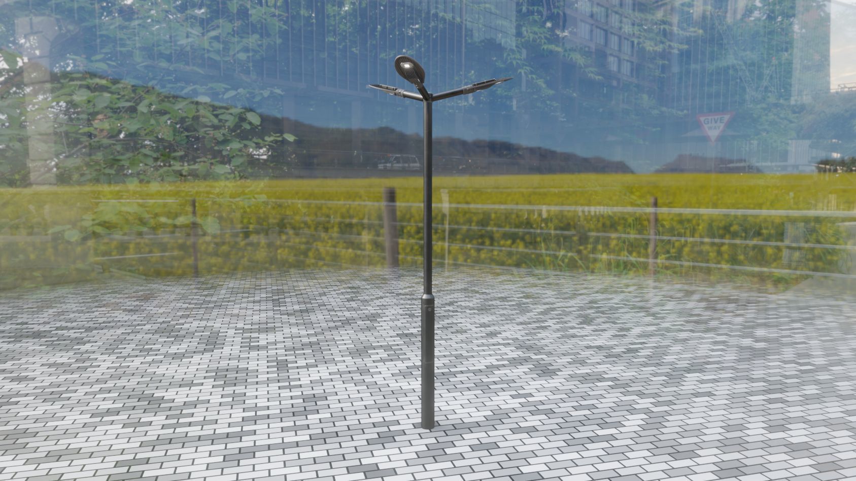 Sci-Fi Street Light 14 version 3 3m with pole 3 Low-poly 3D model_56