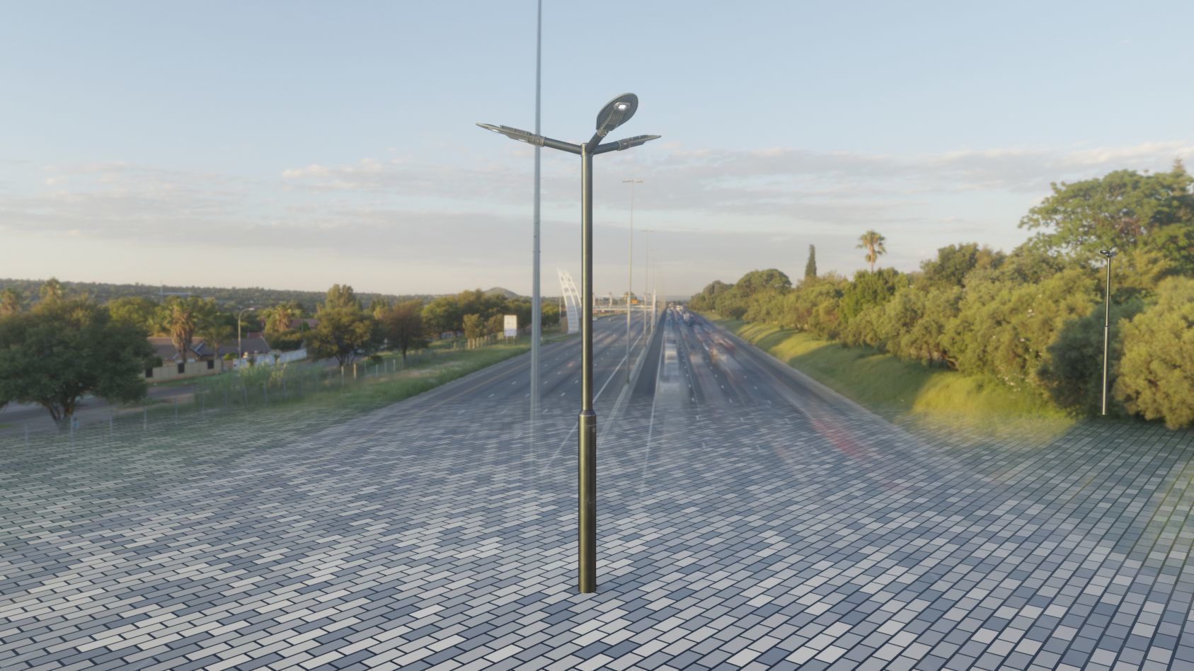 Sci-Fi Street Light 14 version 3 3m with pole 3 Low-poly 3D model_53