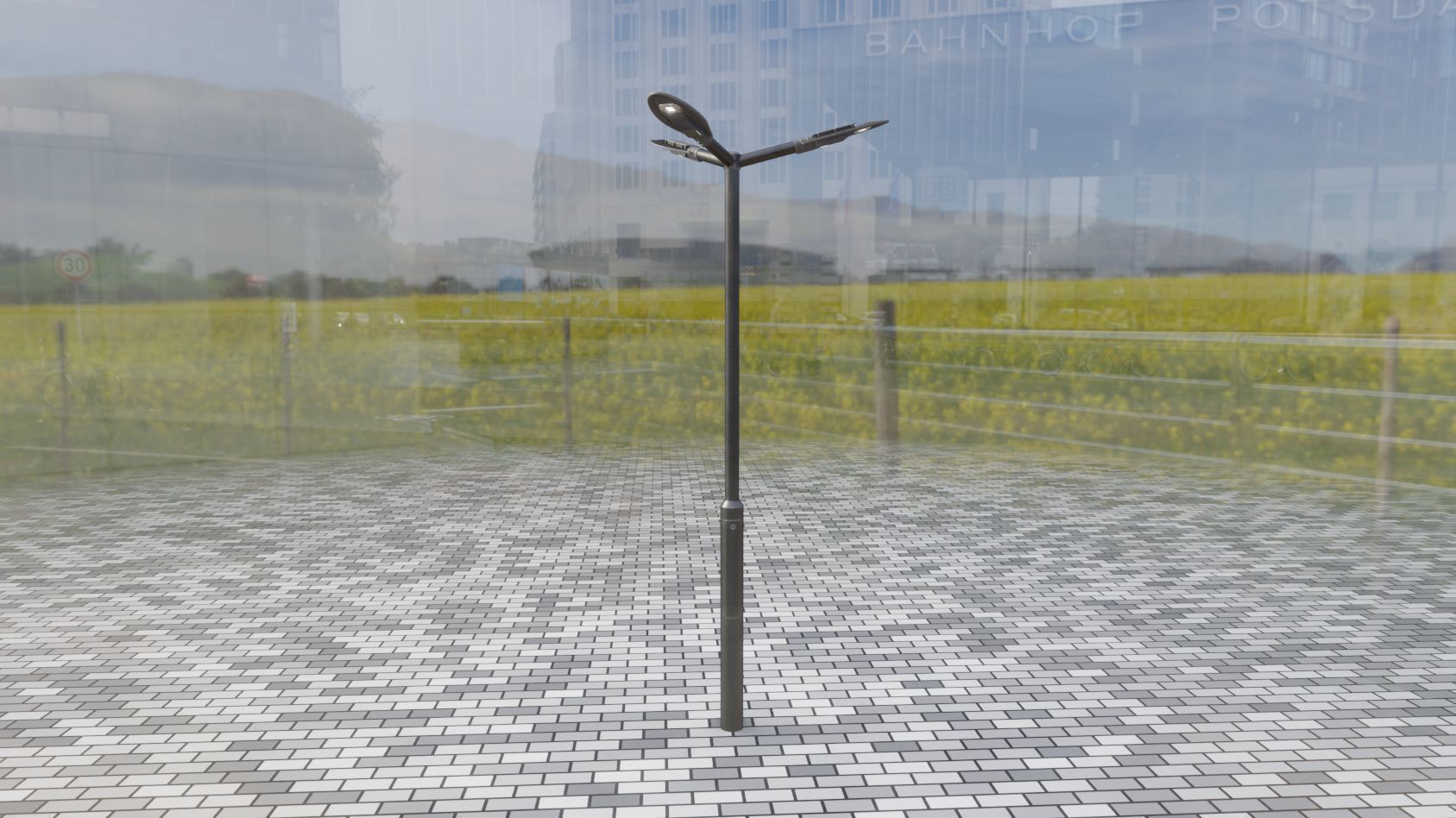 Sci-Fi Street Light 14 version 3 3m with pole 3 Low-poly 3D model_57