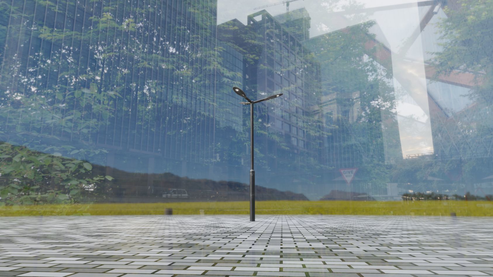 Sci-Fi Street Light 14 version 3 3m with pole 3 Low-poly 3D model_27