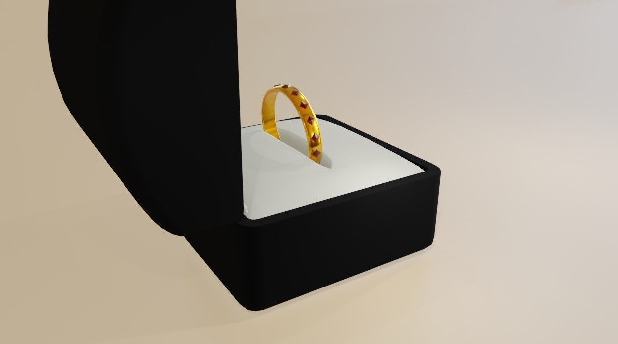 Gold Ring with Ruby Stone and Box - Anel de Ouro e Rubi 3D model_3
