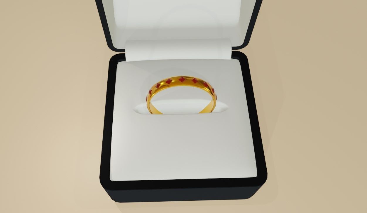 Gold Ring with Ruby Stone and Box - Anel de Ouro e Rubi 3D model_11