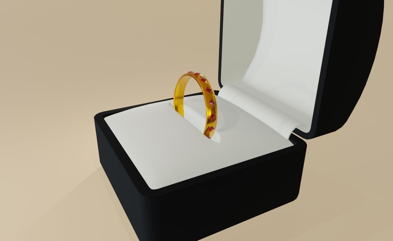 Gold Ring with Ruby Stone and Box - Anel de Ouro e Rubi 3D model_10