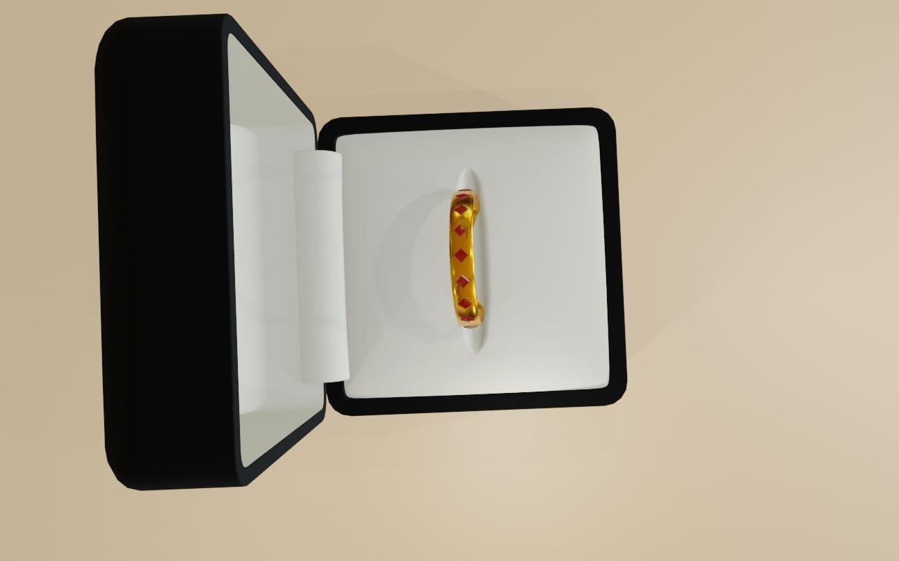 Gold Ring with Ruby Stone and Box - Anel de Ouro e Rubi 3D model_9