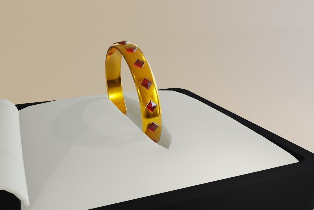 Gold Ring with Ruby Stone and Box - Anel de Ouro e Rubi 3D model_12