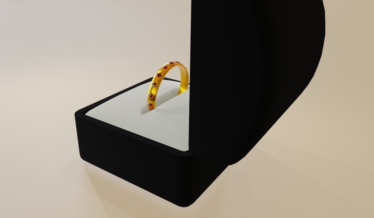 Gold Ring with Ruby Stone and Box - Anel de Ouro e Rubi 3D model_8