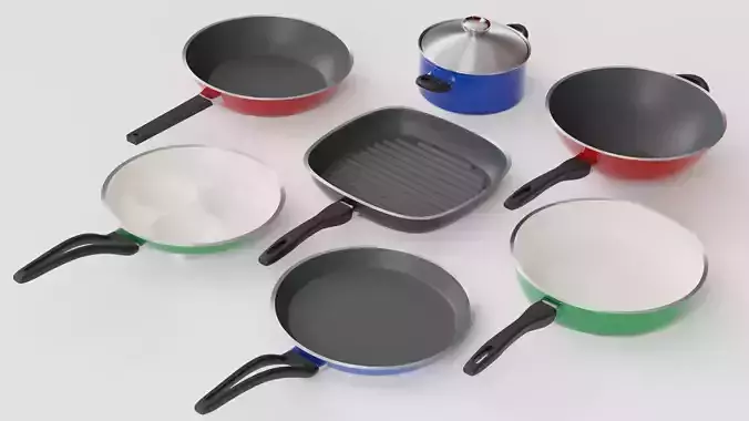 Frying Pans Set 3D model