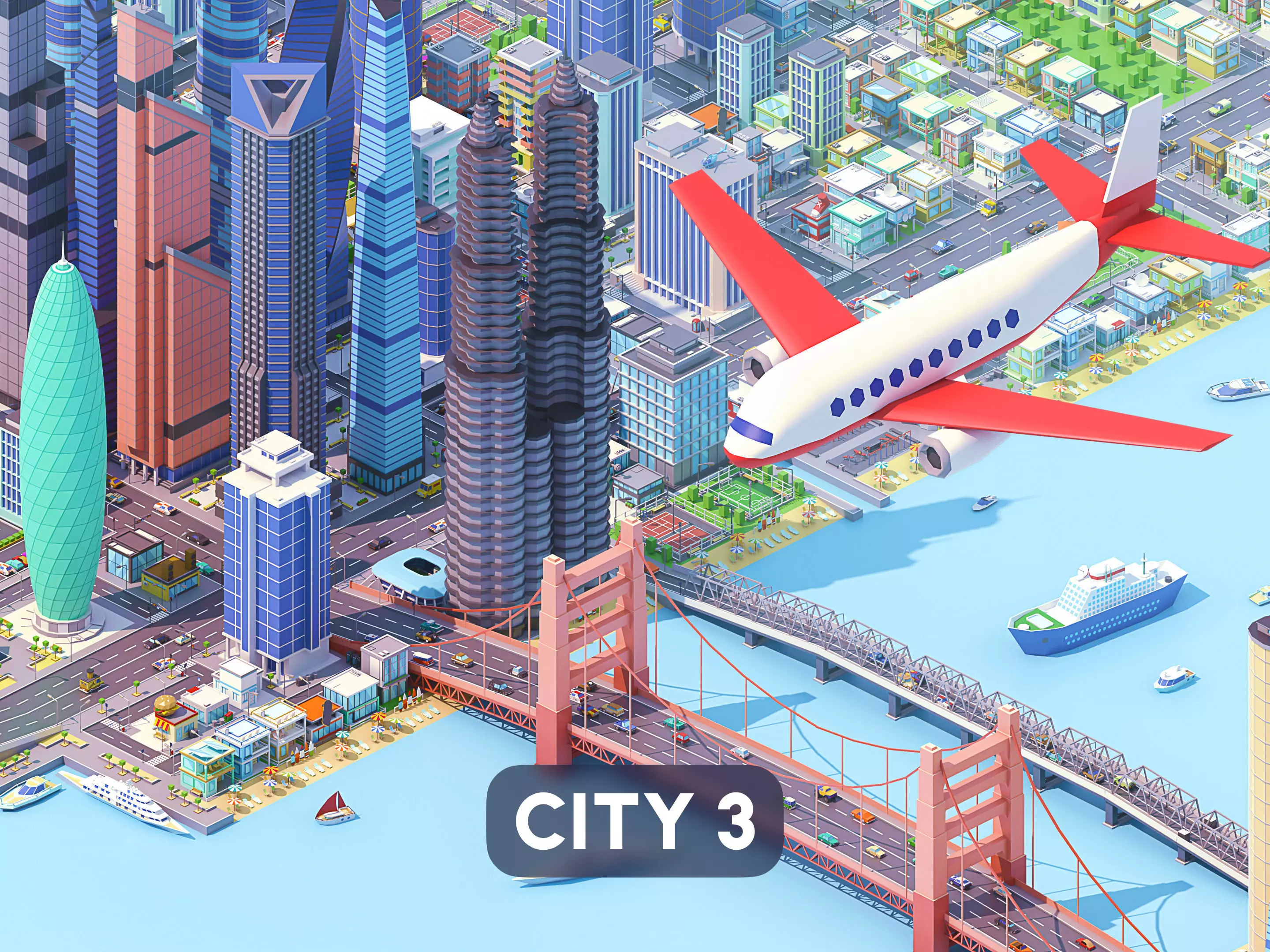 City 3 Low-poly 3D model_0