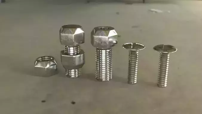 4 simple bolts uncollapsed with all modifiers for education 3D model